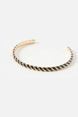 Oliver Bonas Isela Twisted Black Enamel Inlay Cuff Bangle
