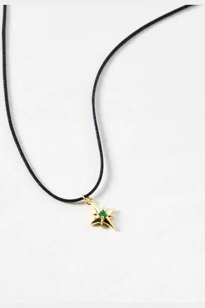 Oliver Bonas Elara Green Stone Star Charm Corded Necklace