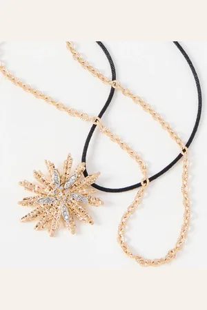 Oliver Bonas Leonora Starburst Stone Detail Pendant Cord & Chain Necklace