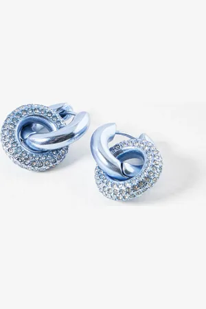 Oliver Bonas Renee Matte Blue Interlocked Contrast Inlay Hoop Earrings