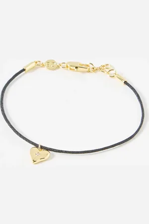 Oliver Bonas Cordi Clear Stone Inlay Heart Charm Gold Plated Corded Bracelet