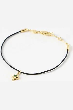 Oliver Bonas Elara Green Stone Star Charm Corded Bracelet
