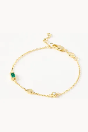 Oliver Bonas Orna Green Onyx, Opalite & Engraved Charm Chain Bracelet