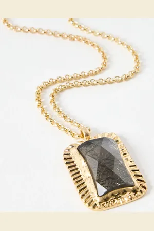 Oliver Bonas Netima Rectangular Stone Gold Tone Pendant Necklace