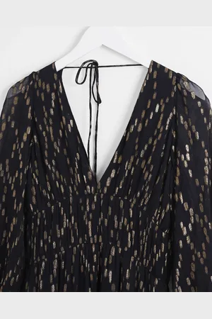 Oliver Bonas Metallic Spot Gold & Navy Midi Dress, size 6