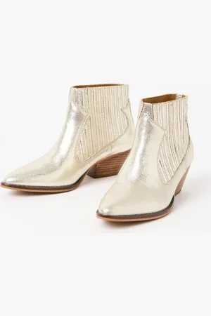 Oliver Bonas Metallic Leather Ankle Cowboy Boots, size UK 3