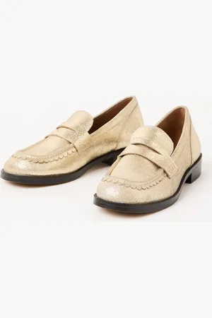 Oliver Bonas Metallic Leather Slip On Loafers, size UK 4