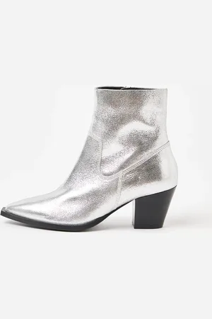 Oliver Bonas Metallic Leather Western Cowboy Heeled Boots, size UK 5