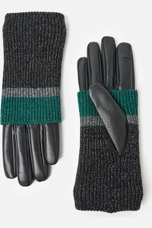 Oliver Bonas Knitted Sparkle Leather Gloves, size Small/Medium