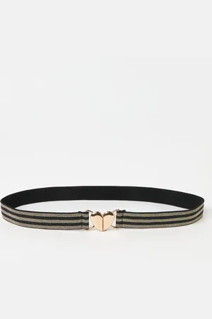 Oliver Bonas Gold Sparkle Heart Buckle Elastic Belt, size Medium