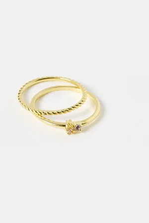 Oliver Bonas Aarna Cluster Plated Stacking Rings Set of Two, size 52