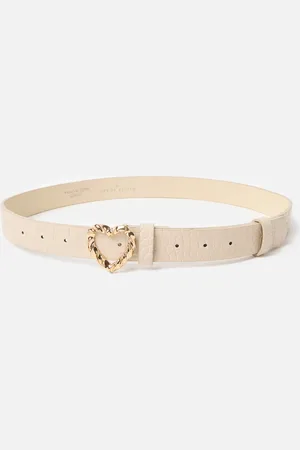 Oliver Bonas Cream Faux Croc Heart Buckle Jeans Belt, size Large