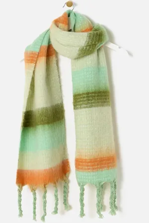 Oliver Bonas Green & Orange Striped Sparkle Midweight Scarf