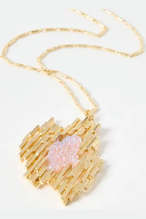 Oliver Bonas Hale Statement Gold Tone & Pink Pendant Necklace