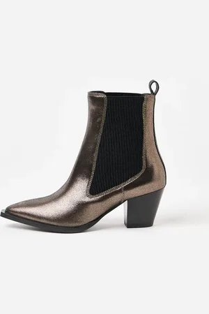 Oliver Bonas Pewter Elastic Metallic Western Cowboy Heeled Boots, size UK 5