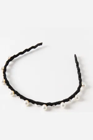 Oliver Bonas Blythe Velvet & Faux Pearl Wavy Headband