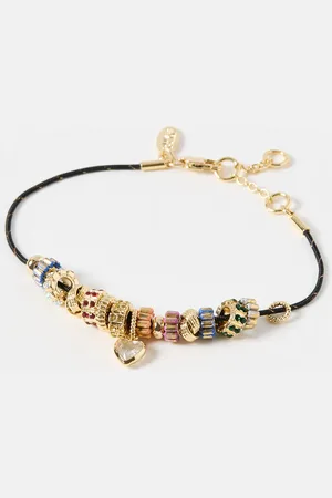 Oliver Bonas Mirabella Cord Gold Tone Heart Charm Bracelet