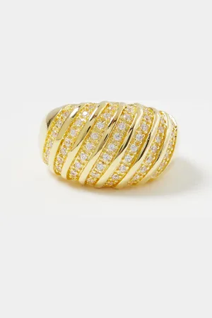 Oliver Bonas Jade Statement Dome Gem Inlay Plated Ring, size 56