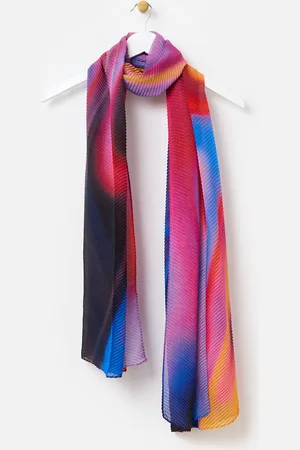 Oliver Bonas Red & Blue Wavy Print Pleated Lightweight Scarf
