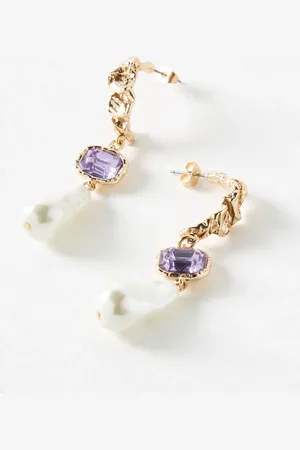 Oliver Bonas Sorrell Purple Stone & Faux Pearl Drop Earrings