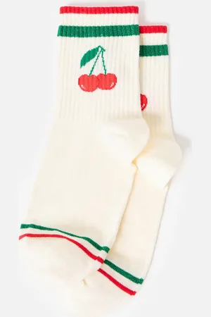 Oliver Bonas Cream Sporty Cherry Ankle Socks