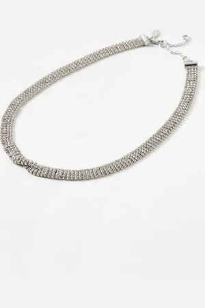 Oliver Bonas Bria Flat Chain Mail Tone Collar Necklace