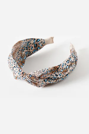 Oliver Bonas Damise Blue Leopard Print Twisted Knot Headband