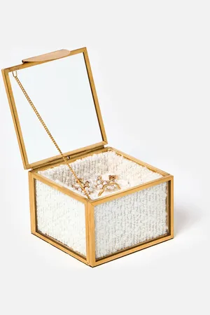 Oliver Bonas Gold & Glass Cream Boucle Ring Holder Jewellery Box