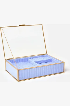 Oliver Bonas Gold & Glass Blue Corduroy Jewellery Box