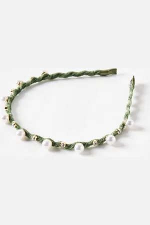 Oliver Bonas Blythe Velvet & Faux Pearl Wavy Headband