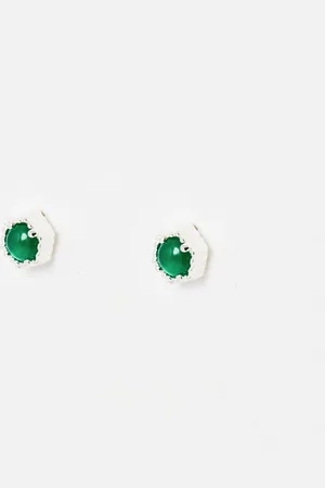 Oliver Bonas Verda Green Onyx Silver Stud Earrings