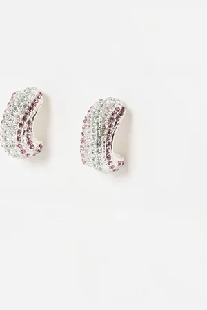 Oliver Bonas Baba Stone Detail Silver Tone Hoop Earrings