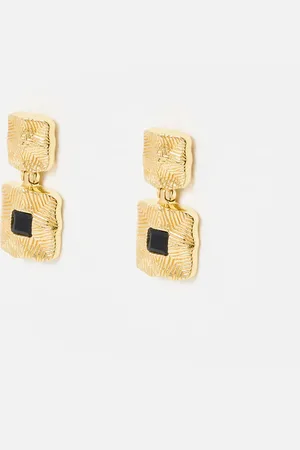 Oliver Bonas Eboni Black Onyx Gold Plated Drop Earrings