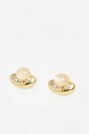 Oliver Bonas Cosmo Opalite & Rainbow Stones Curve Detail Stud Earrings