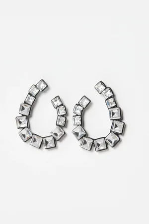Oliver Bonas Vero Square Stone Curved Loop Statement Earrings