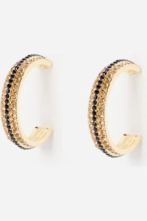 Oliver Bonas Ebba Embellished Black Stone Large Hoop Earrings