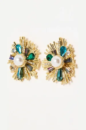 Oliver Bonas Aurelie Starburst Stone & Faux Pearl Statement Earrings