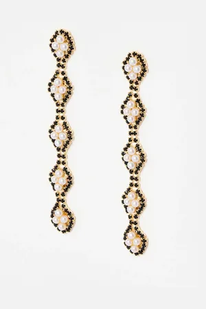 Oliver Bonas Iola Stone & Faux Pearl Detail Statement Earrings
