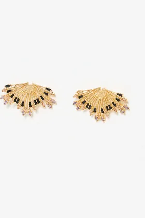 Oliver Bonas Diana Textured Fan & Black Stone Statement Earrings