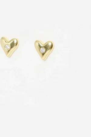 Oliver Bonas Cordi Clear Stone Inlay Heart Plated Stud Earrings