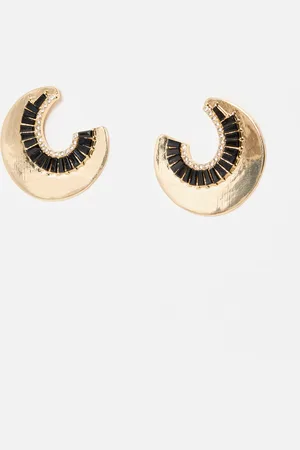 Oliver Bonas Tula Curved Black & Gold Tone Statement Earrings