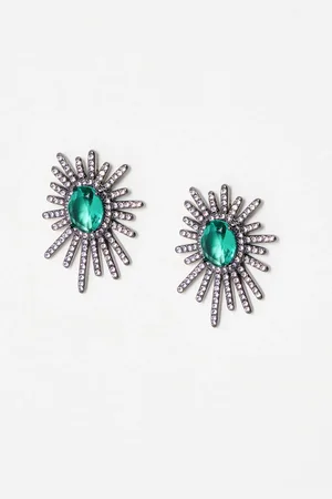 Oliver Bonas Mimteh Starburst Green Stone Statement Earrings