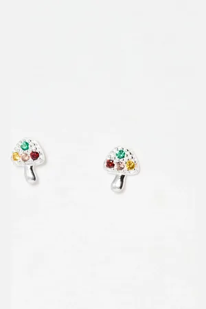 Oliver Bonas Mia Mushroom Charm Silver Stud Earrings