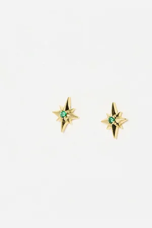 Oliver Bonas Elara Green Stone Inlay Star Stud Earrings