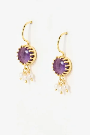 Oliver Bonas Francis Fluorite & Pearl Cluster Gold Plated Drop Earrings
