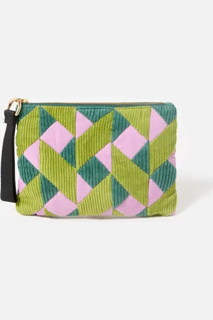 Oliver Bonas Green & Lilac Patchwork Corduroy Zipped Pouch