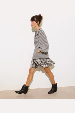 Oliver Bonas & White Gingham Tiered Mini Dress, size 18