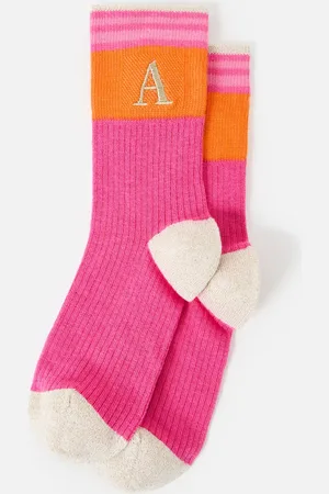 Oliver Bonas & Orange Alphabet Sporty Initial Socks, size One size