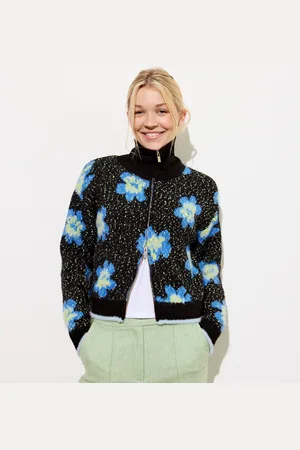 Oliver Bonas Zip Through Floral Knitted Cardigan, size 18