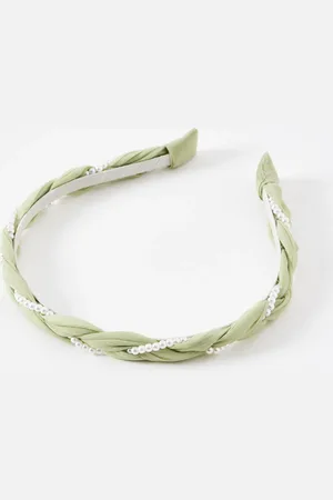 Oliver Bonas Yvette Sage & Faux Pearl Plaited Headband